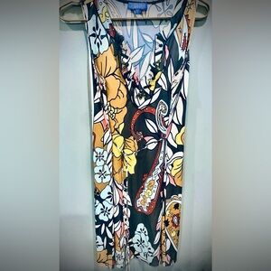 Vintage Vivienne Tam Multicolor Floral Paisley Mod Sleeveless Dress Sz M